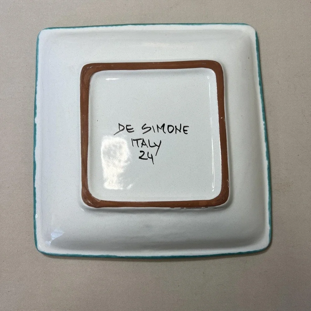De Simone Italy Pottery Square Plate Hand Painted Musician Folk Art Ceramic 24